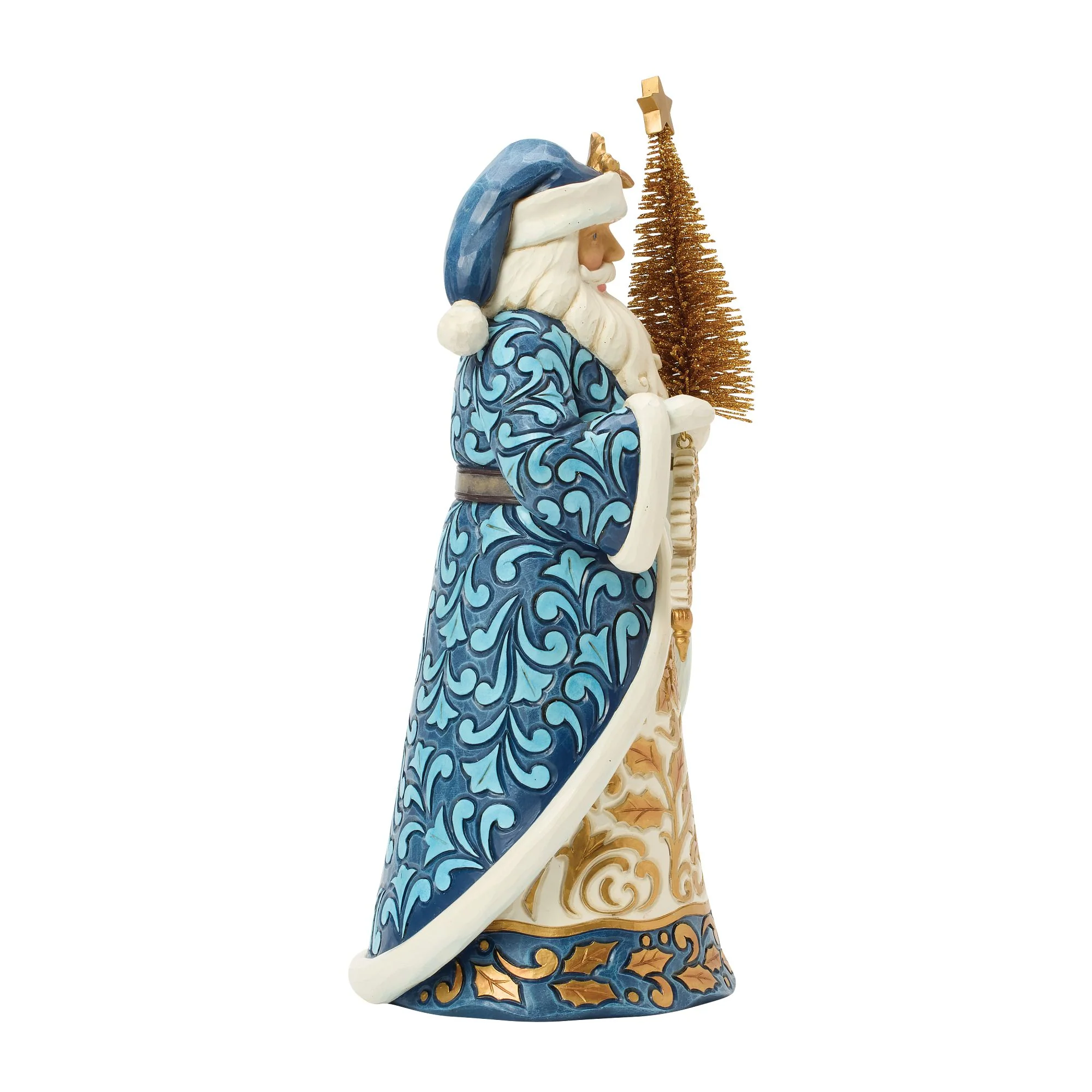 Blue & Gold Santa with Gold Sisal Tree Figurine - Image 4