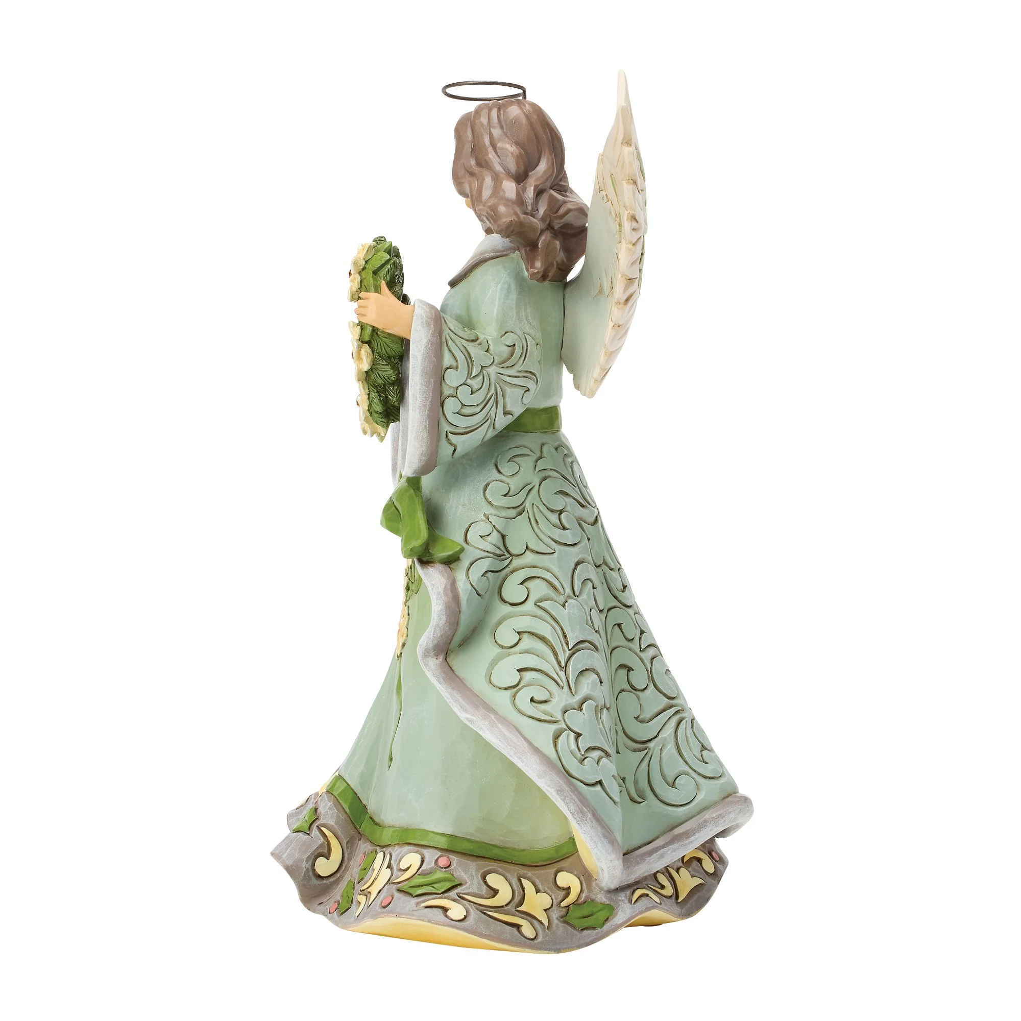 Opal & Moss Angel with Poinsettia Garland Figurine - Image 2