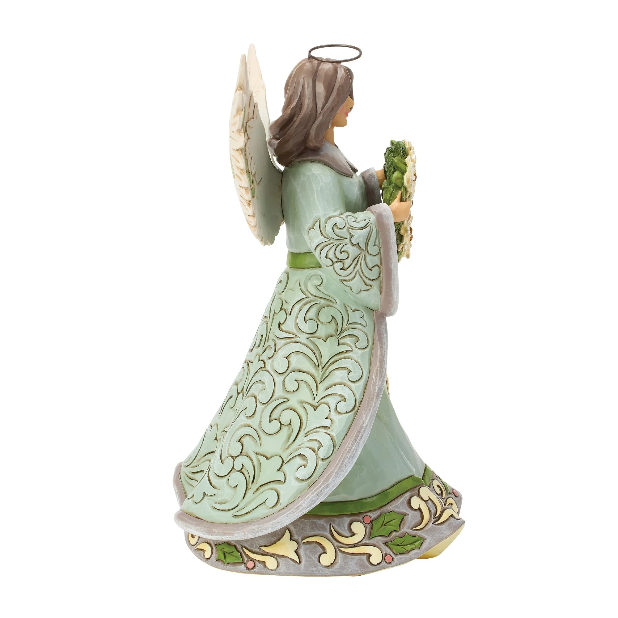 Opal & Moss Angel with Poinsettia Garland Figurine - Image 4