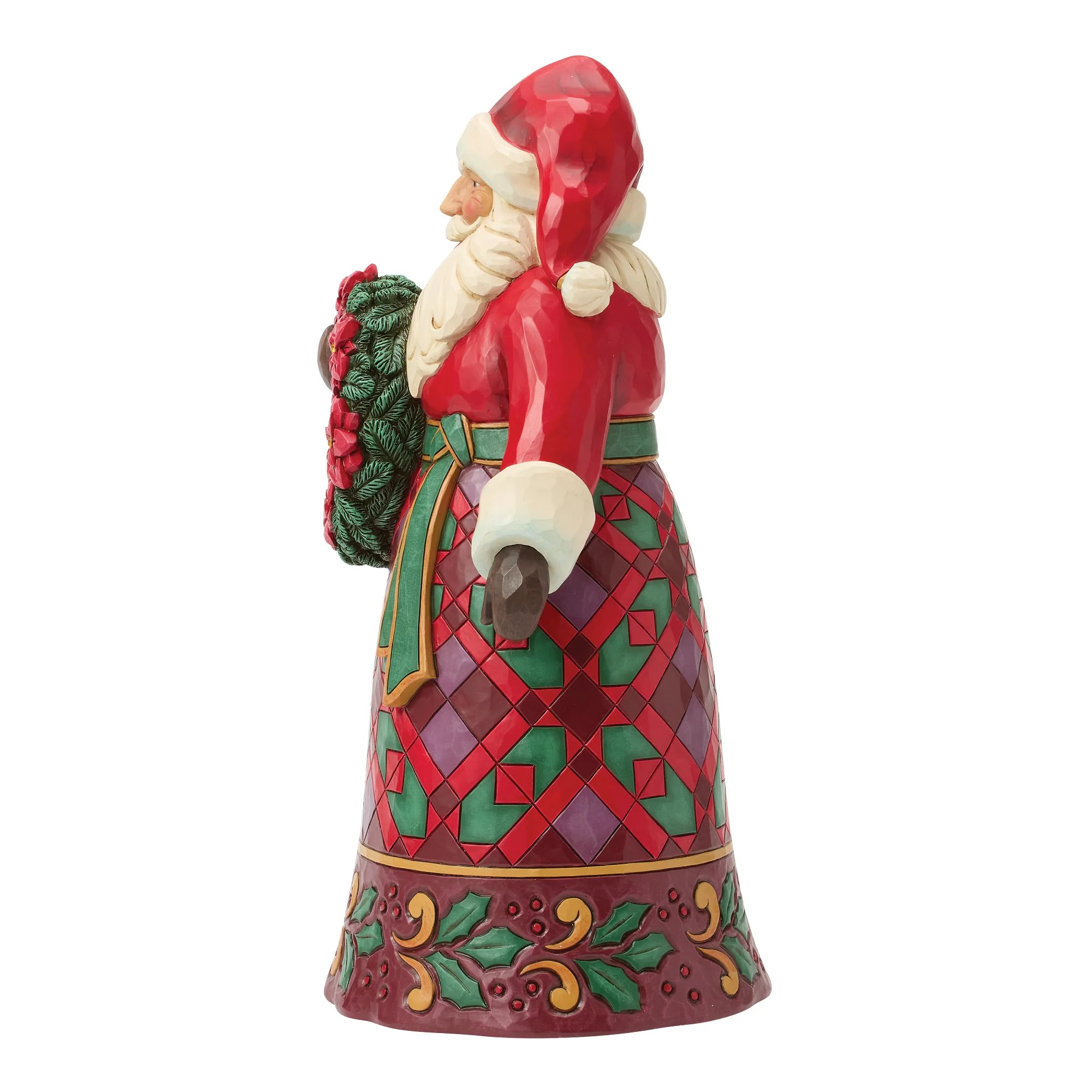 Santa with Wreath & Poinsettias Figurine - Image 2