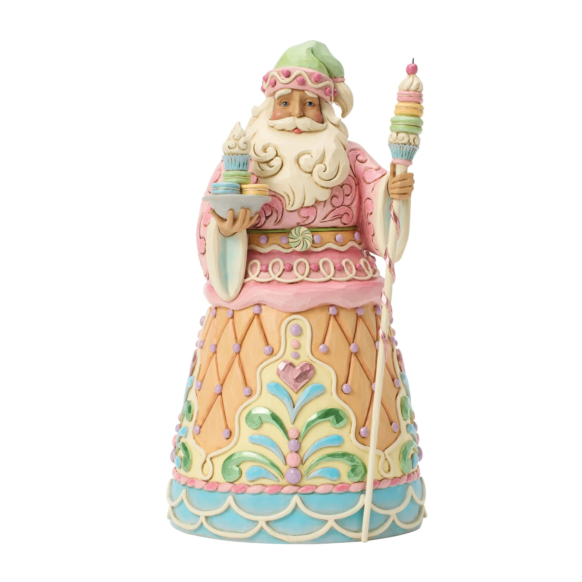 Santa with Macaron Staff Figurine - Santa's Sweet Indulgence