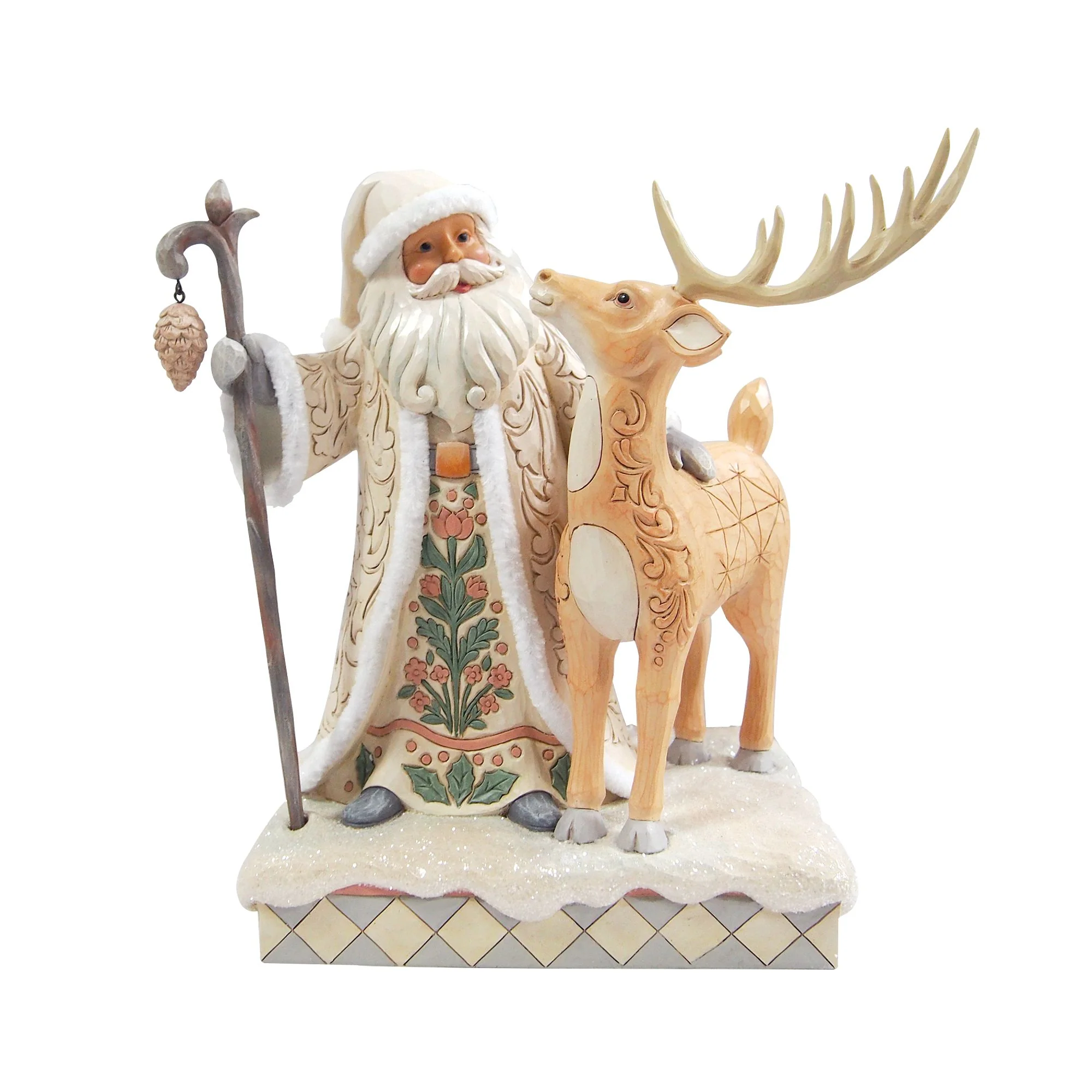 White Woodland Santa with a Buck Figurine