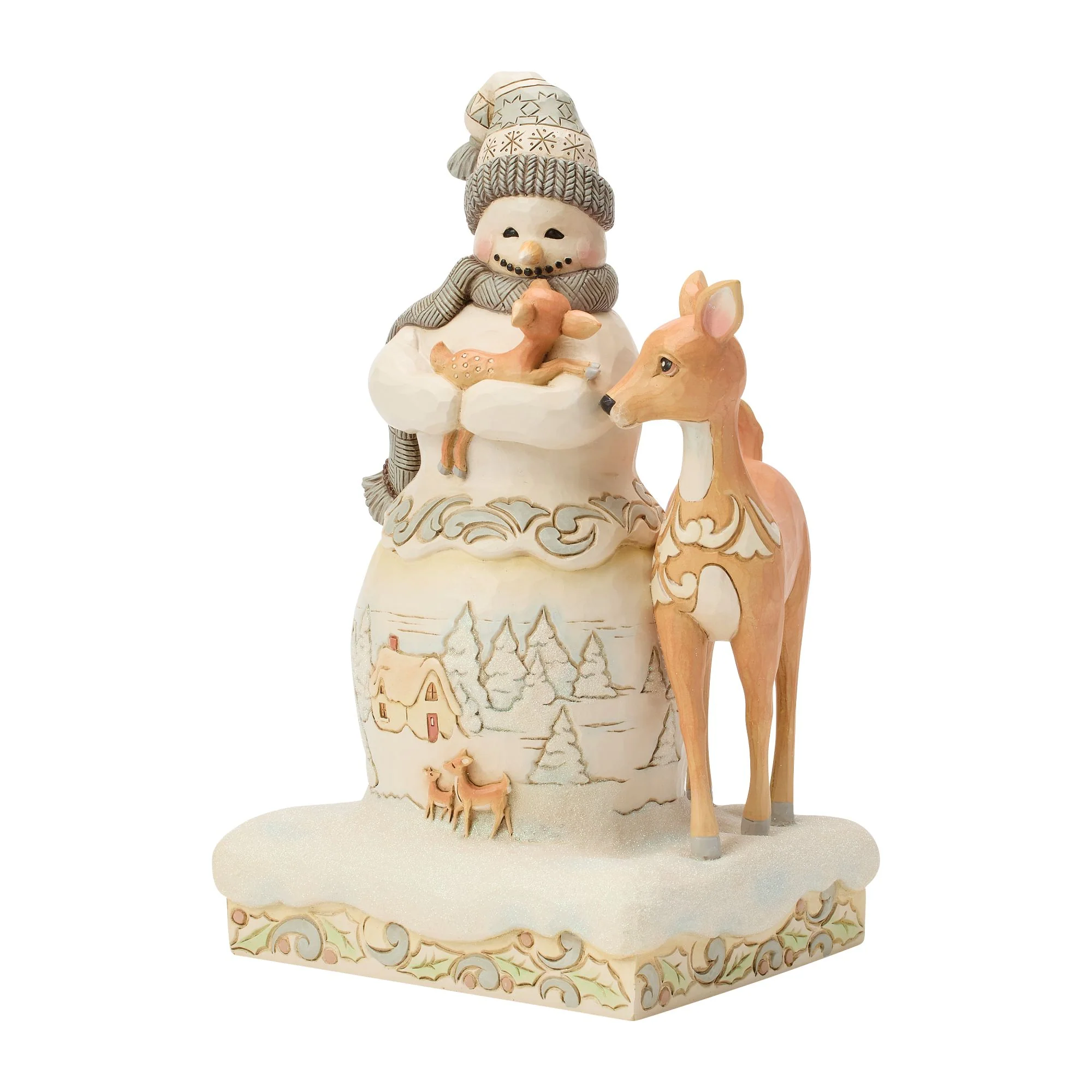 White Woodland Snowman Holding Fawn Figurine - "Winter Blessing" - Image 2