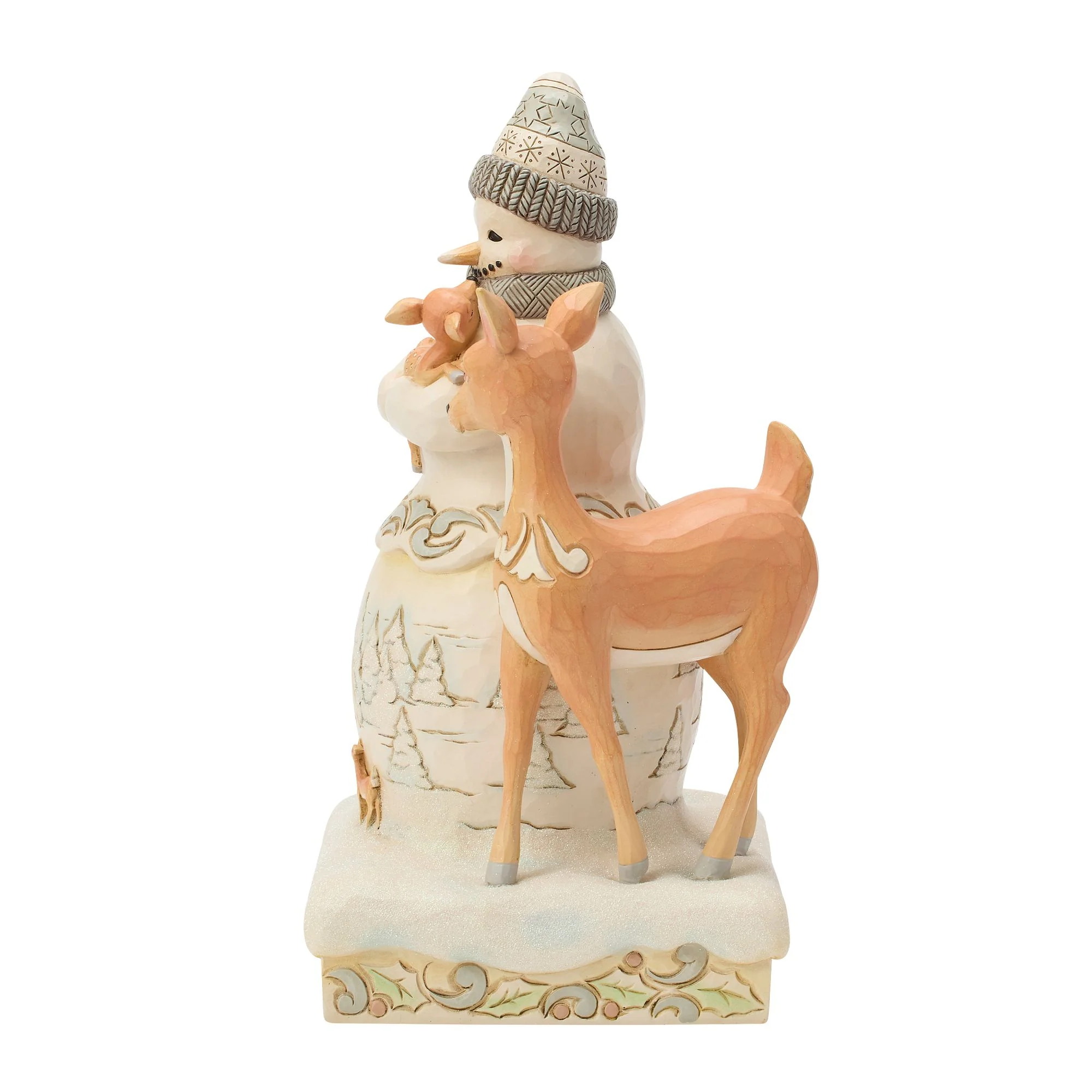 White Woodland Snowman Holding Fawn Figurine - "Winter Blessing" - Image 3