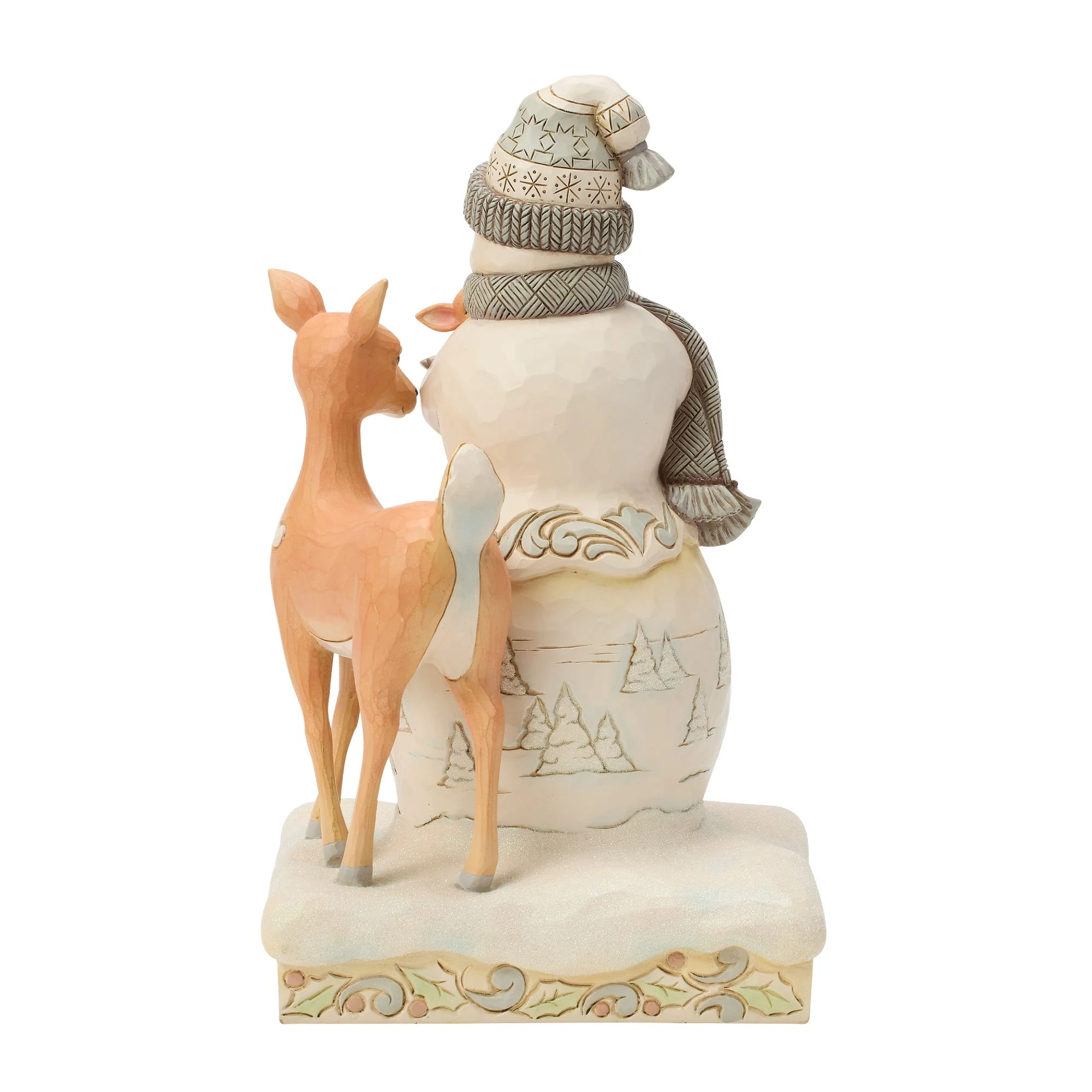 White Woodland Snowman Holding Fawn Figurine - "Winter Blessing" - Image 4