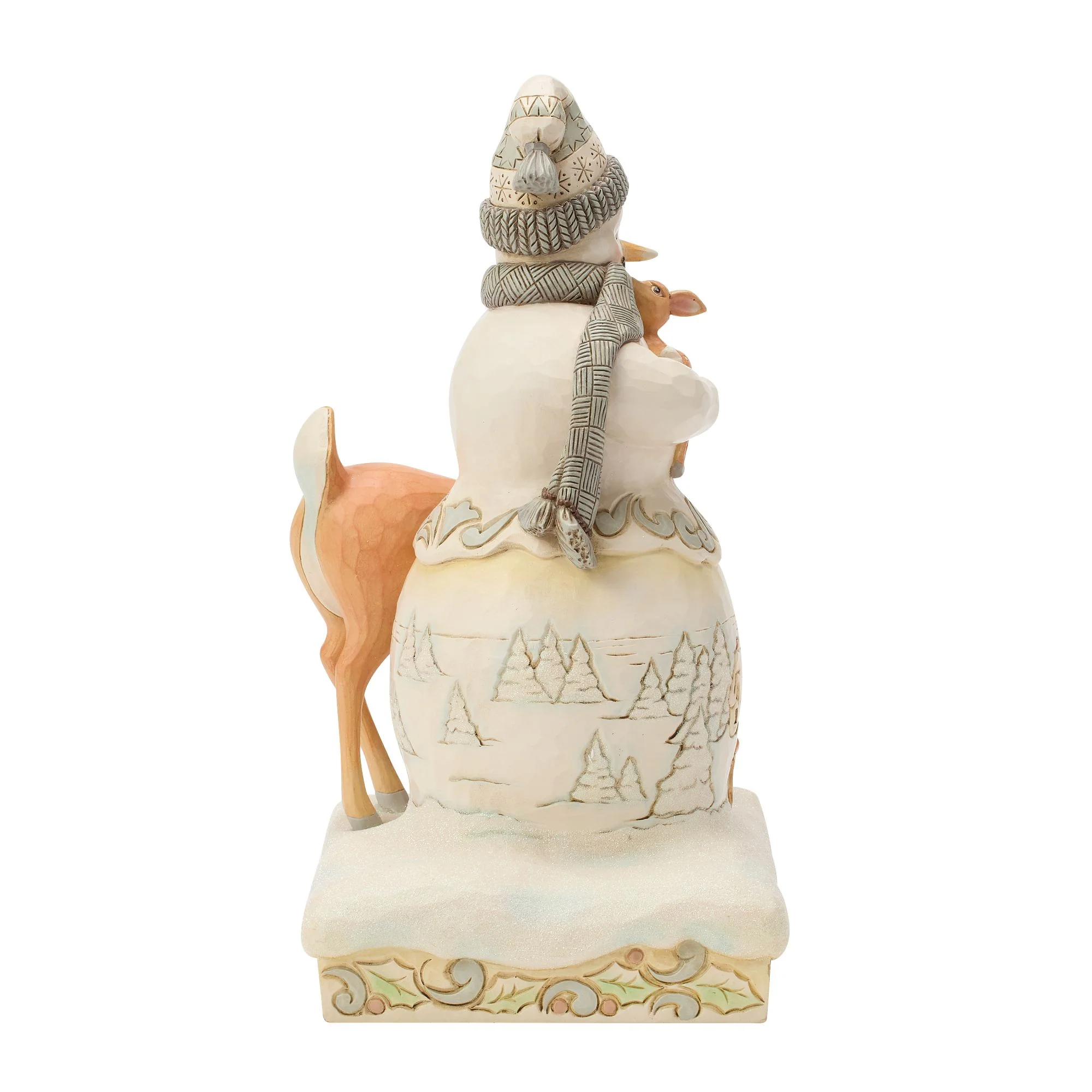 White Woodland Snowman Holding Fawn Figurine - "Winter Blessing" - Image 5