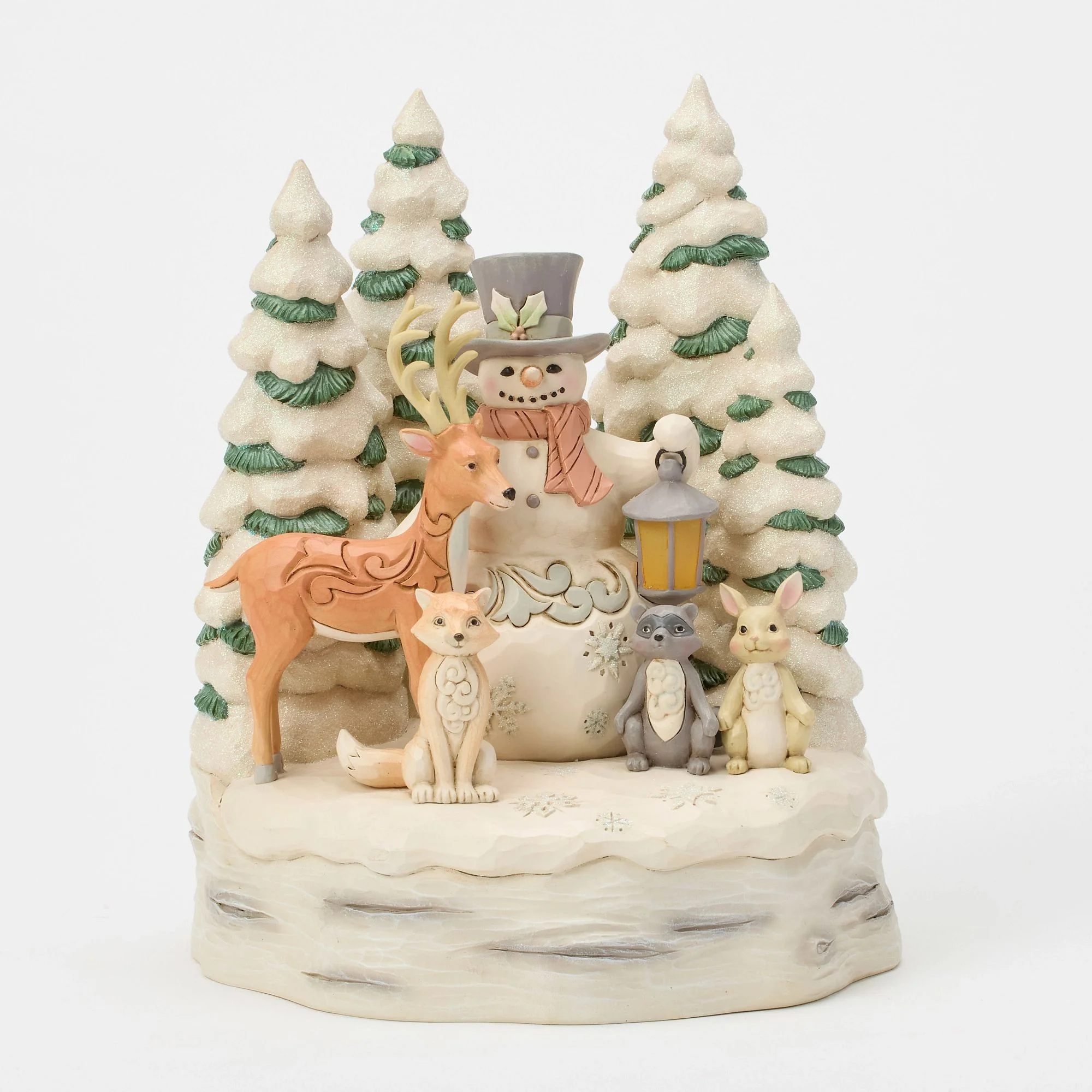 White Woodland Snowman with Forest Animals LED Figurine - "All is Calm, All is White" - Image 2